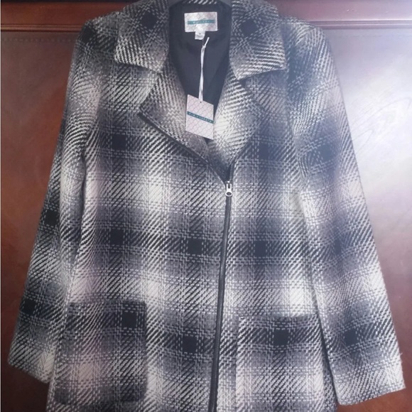 NWT! Women's Coat Piperlime By Pim + Larkin -black, white, gray plaid Medium - Picture 2 of 9